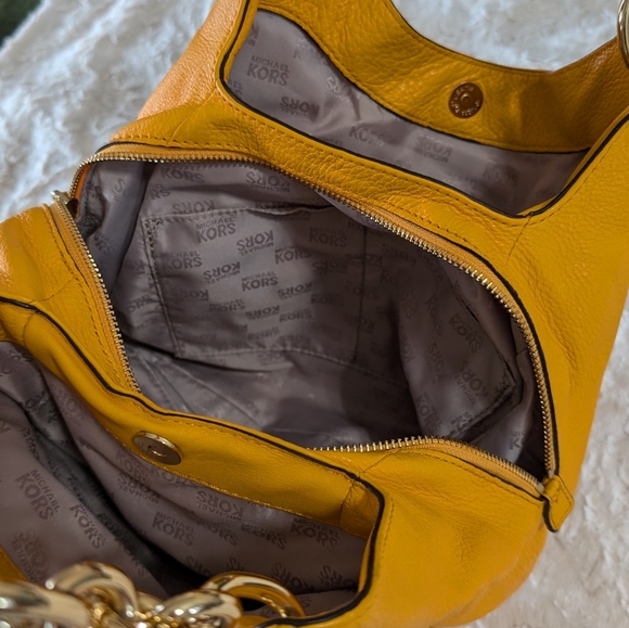 Micheal Kors Fulton Chain medium yellow mustard tote bag purse - Picture 8 of 9